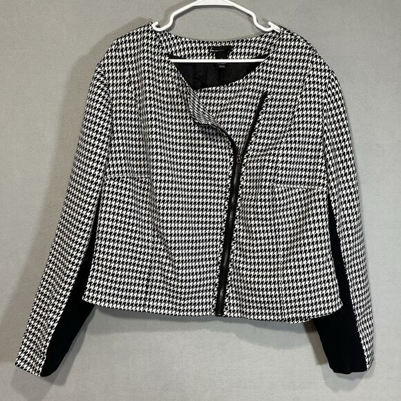 Lane Bryant Blazer Jacket Womens 28 Black White Houndstooth Asymmetric Zip - Picture 2 of 6